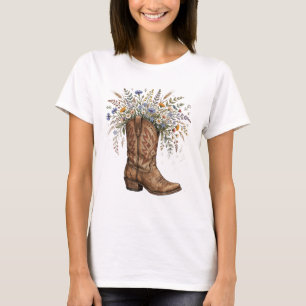 Botas de vaquero/vaquera y camiseta de flores