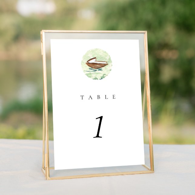Bote acuarela Nautical 5x7" Número de tabla Boda (Watercolor boat Positano Italy Destination wedding suite elegant table number sign.)