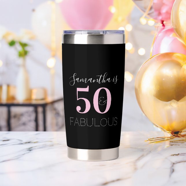 Botella Aislada 50th Birthday Personalized Black Pink (Despedida de soltero (girado))