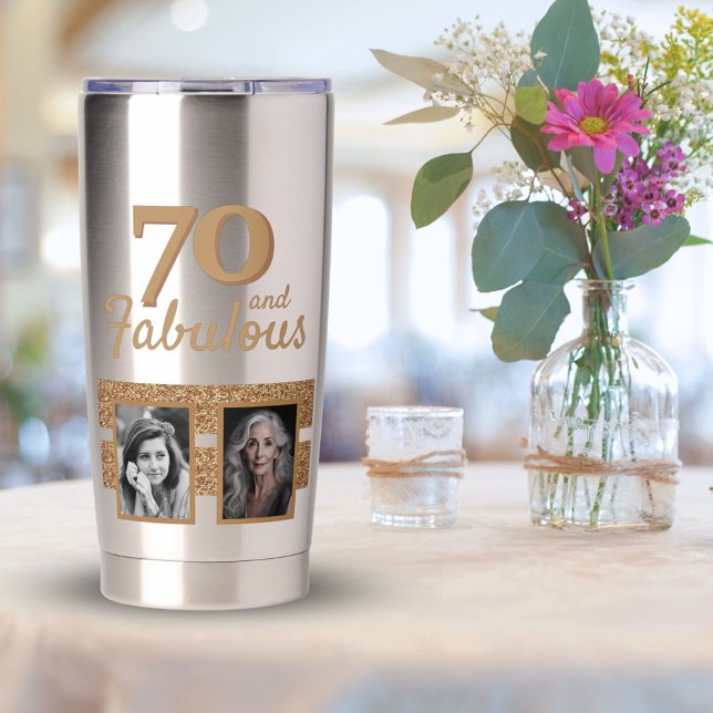 Botella Aislada 70 y Fabulous Gold Purpurina 2 Photo 70th Birthday (Subido por el creador)
