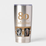 Botella Aislada 80 y Fabulous Gold Purpurina 2 Photo 80th Birthday<br><div class="desc">80 y Fabulous Gold Purpurina 2 Photo 80th Birthday Insulated Tumbler. Añade tus fotos - puedes usar una foto antigua y una nueva.</div>