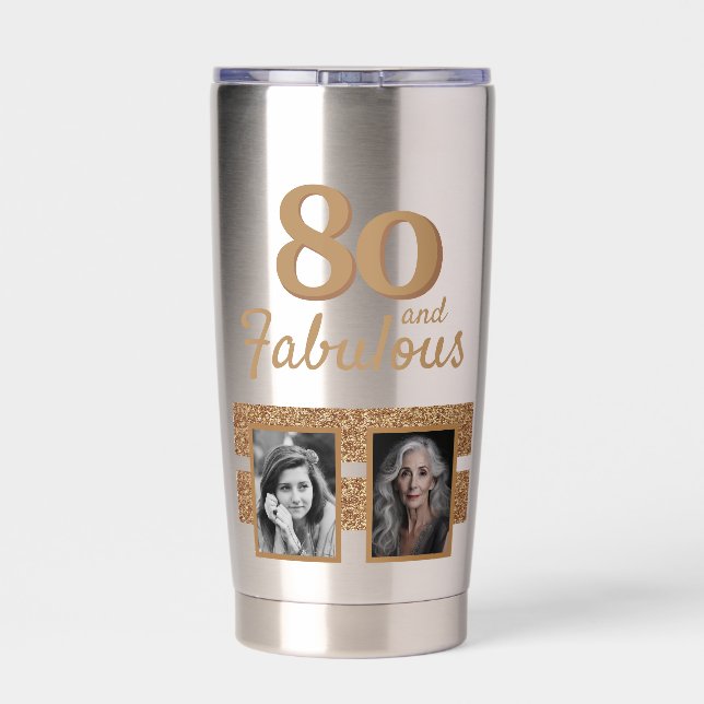 Botella Aislada 80 y Fabulous Gold Purpurina 2 Photo 80th Birthday (Detrás)
