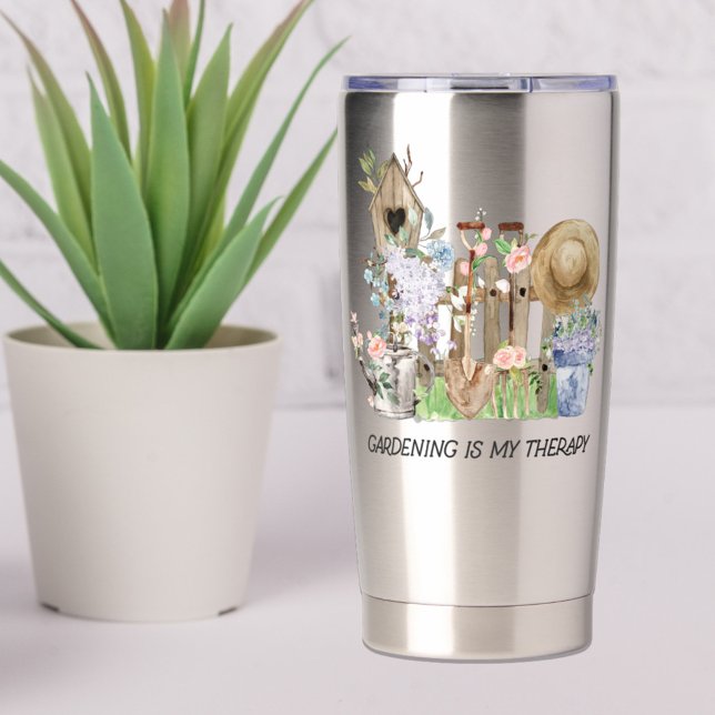 Botella Aislada Acuarela Herramientas de jardinería floral y Cita  (Close up)