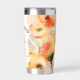 Botella Aislada Amapolas personalizadas de acuarela de otoño