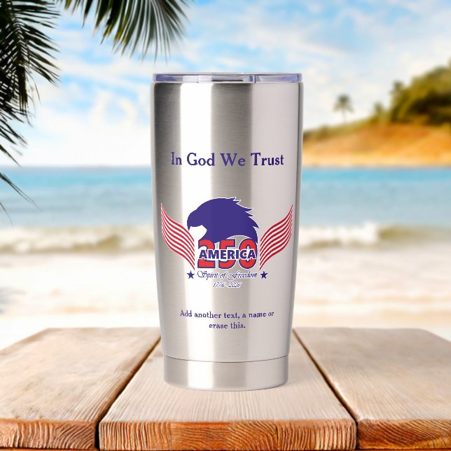 Botella Aislada América 250º-Espíritu de Libertad-Texto Editable (Playa (girada))