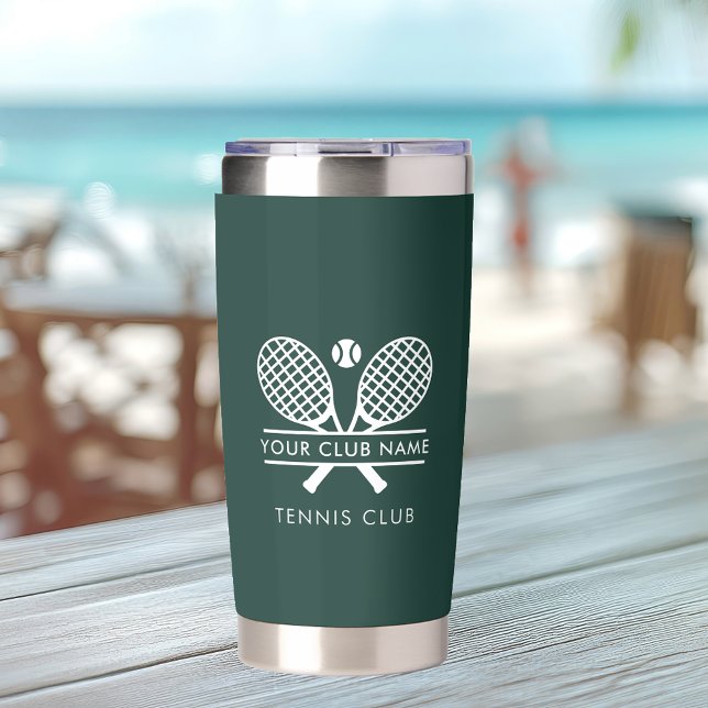 Botella Aislada Añadir el nombre del club Deportes de tenis Verde  (Lawn Tennis Club Name Rackets Motif Green Insulated Tumbler)
