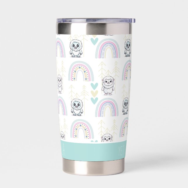 Botella Aislada Arcoiris Boho con corazones Pastel Cute Yeti (Izquierdo)
