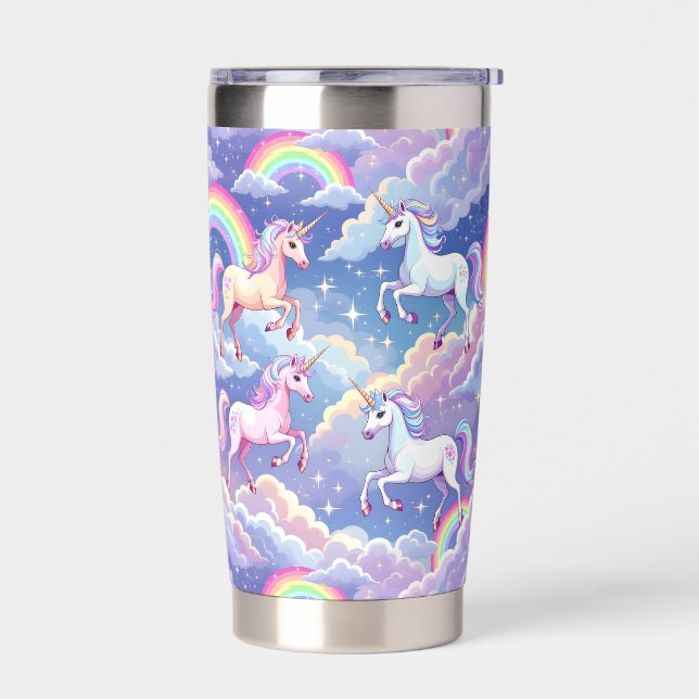 Botella Aislada Arcoíris brillante y unicornios en nubes (Izquierdo)