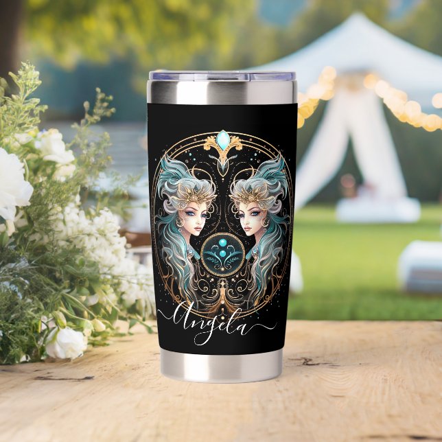 Botella Aislada Arte de Zodíaco Géminis para Mayo 21–Junio 20  (Boda (girado))