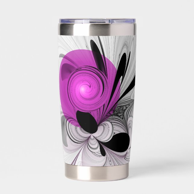 Botella Aislada Arte fractal abstract gris con magenta (Frente)
