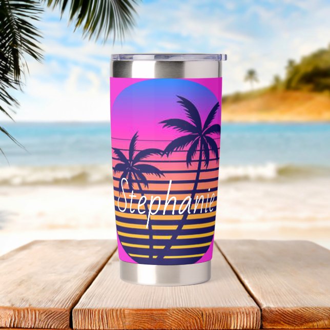 Botella Aislada Atardecer retro Personalizado (Playa)