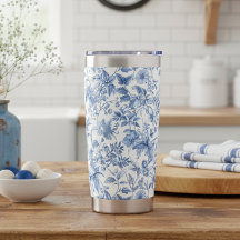 Azul Floral Toile Vintage Elegante