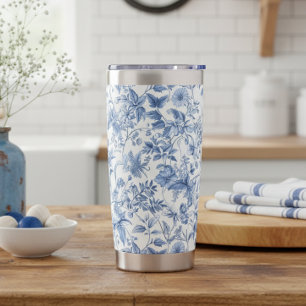 Botella Aislada Azul Floral Toile Vintage Elegante