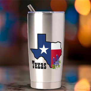 Botella Aislada Bandera de Texas y Bluebonnet de flores con nombre