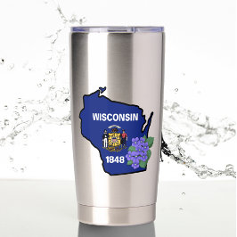 Botella Aislada Bandera de Wisconsin y Flor Violeta Azul Nombre Pe