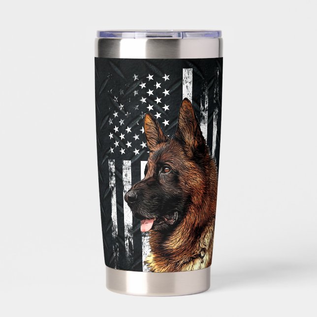 Botella Aislada Bandera estadounidense de Mascota de perro pastor  (Frente)