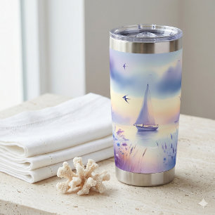 Botella Aislada Barco de Vela Pastel Paisaje Costero de Ensueño