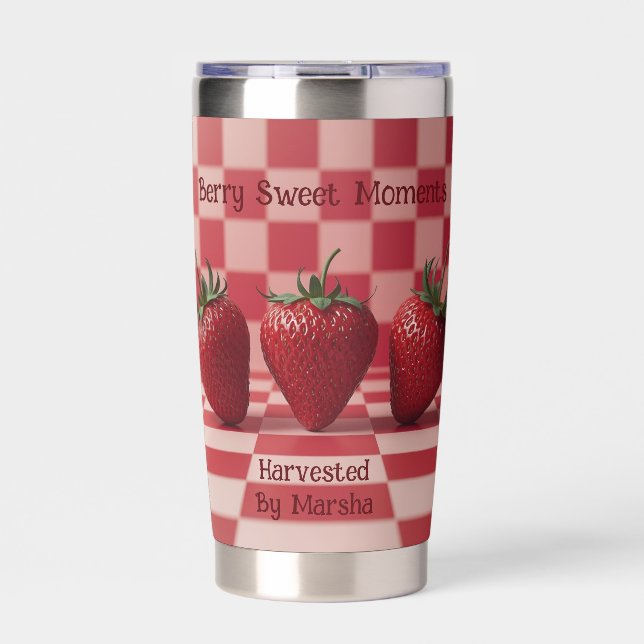Botella Aislada Berry Sweet Red Checkered Strawberry Tumbler (Frente)
