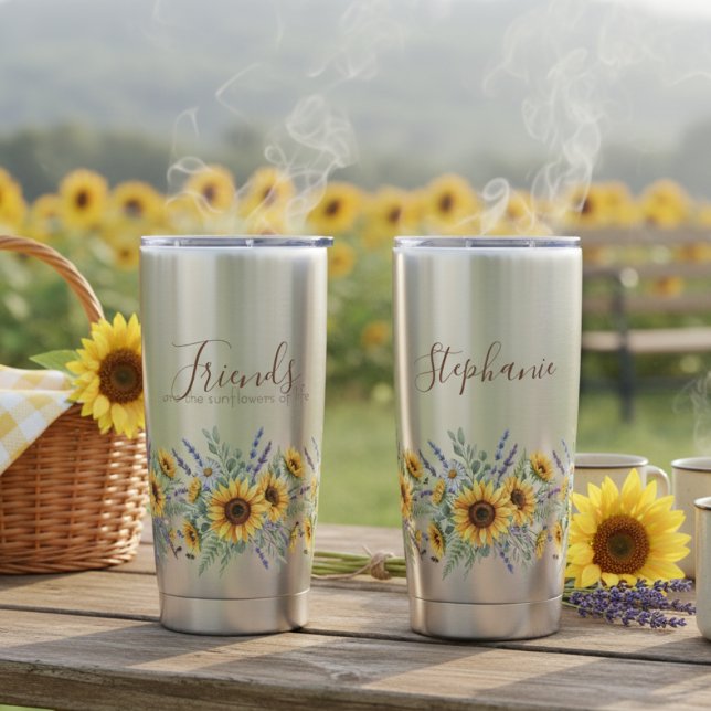 Botella Aislada Best Friend Mug Sunflower Border (Personalized friend insulated tumbler)