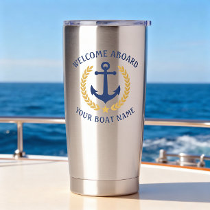 Botella Aislada Bienvenida a bordo Nombre del barco Anchor Marina