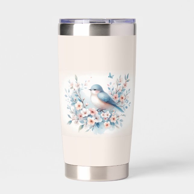 Botella Aislada Bluebird Blossom Watercolor Serenity (Frente)