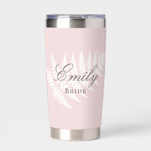 Botella Aislada Blush Rosa Blanco Helecho Elegante Pastel Nupcial