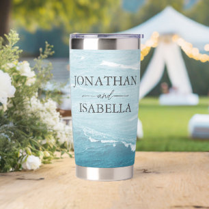 Botella Aislada Boda de verano junto al mar azul ondulado ombre oc