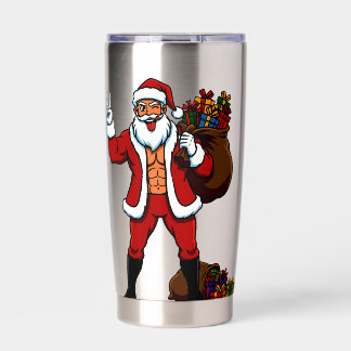 Botella Aislada Buff Santa Peace Sign! Ripped Abs & Funny Christma