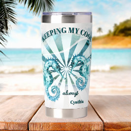 Botella Aislada Caballito de mar acuarela divertido verano costero