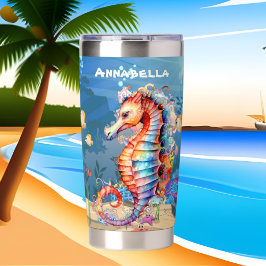 Botella Aislada Caballo de mar de playa de cute añadir nombre