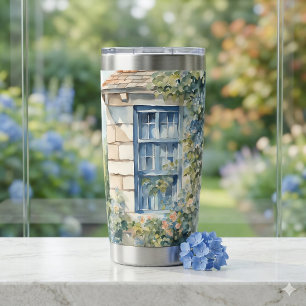 Botella Aislada Cabaña de Piedra con Ventana Azul Viñas