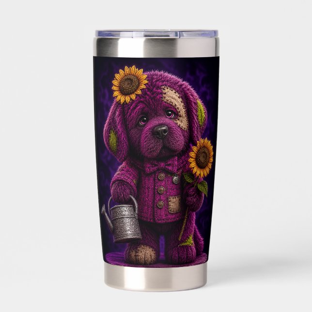 Botella Aislada cachorro Newfoundland de estilo patchwork (Frente)