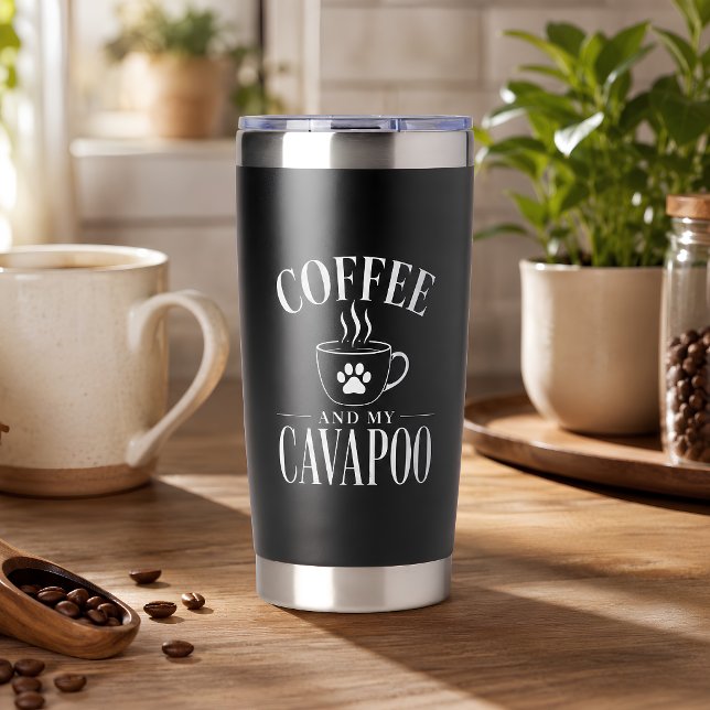 Botella Aislada Café con mi amante Cavapoo negro (Subido por el creador)