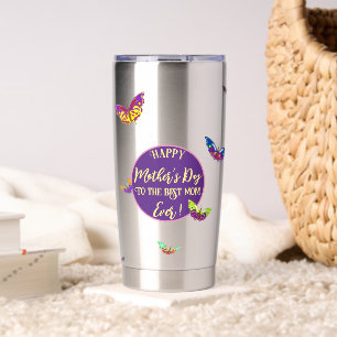 Botella Aislada Caligrafía del Día de la Madre con mariposas color