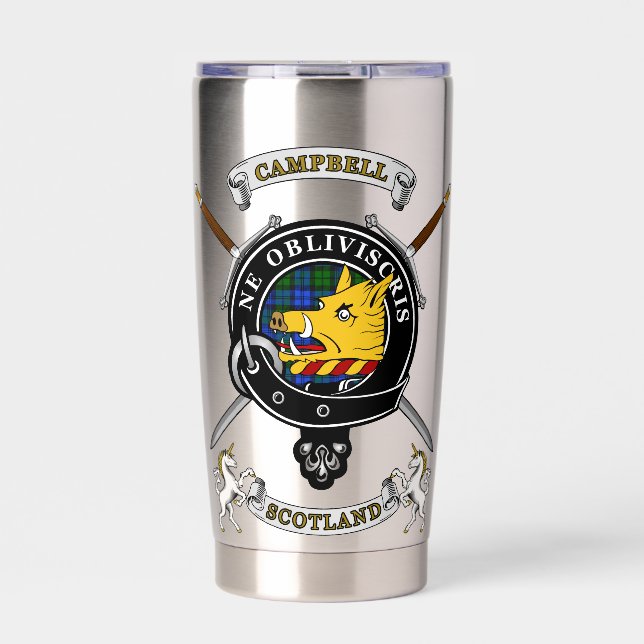 Botella Aislada Campbell Clan Badge Tartán & Swords (Frente)