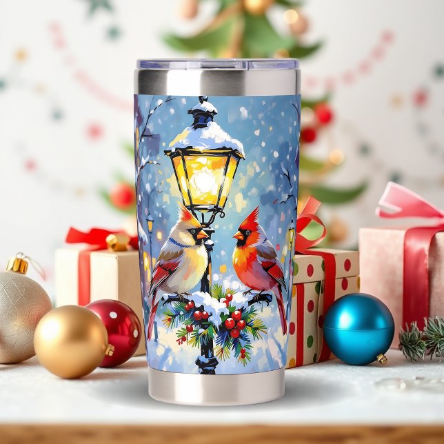 Botella Aislada Cardenales de Navidad y farola nevada (Subido por el creador)