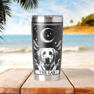 Botella Aislada Carta de Tarot Vintage Labrador Luna Creciente Rec