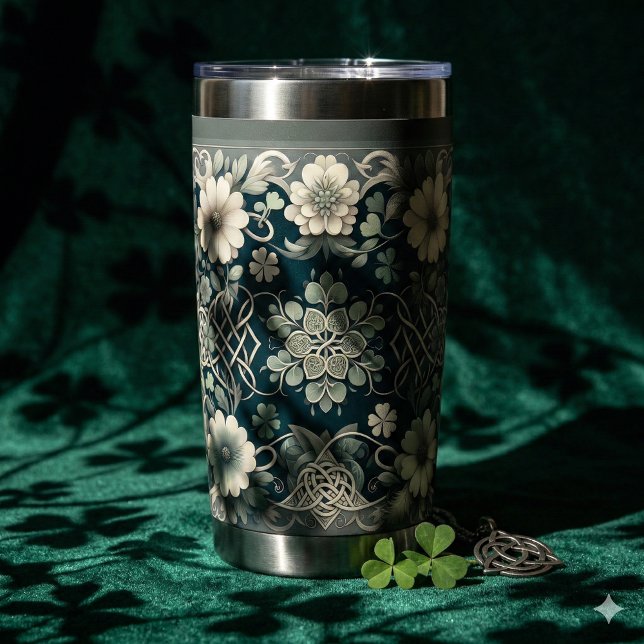 Botella Aislada Celta Floral de Trébol Encantado (Celtic Clover Floral Charm Insulated Tumbler MOckup A)