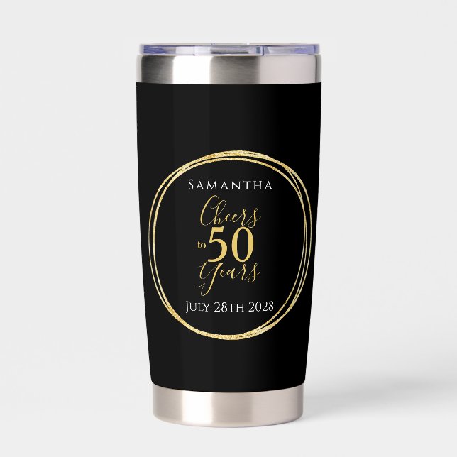 Botella Aislada Cheers to 50 Years 50th Birthday Black Gold Party (Frente)