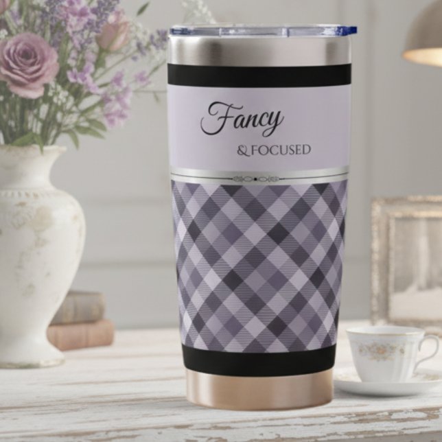 Botella Aislada Chic Lavender Boutique Style Plaid Travel Cup (The only desk accessory you need to stay on track. #WorkFromHomeStyle)