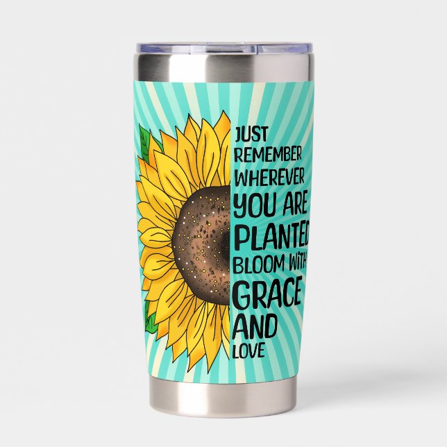Botella Aislada Cita inspiradora y girasol dibujado a mano (Frente)