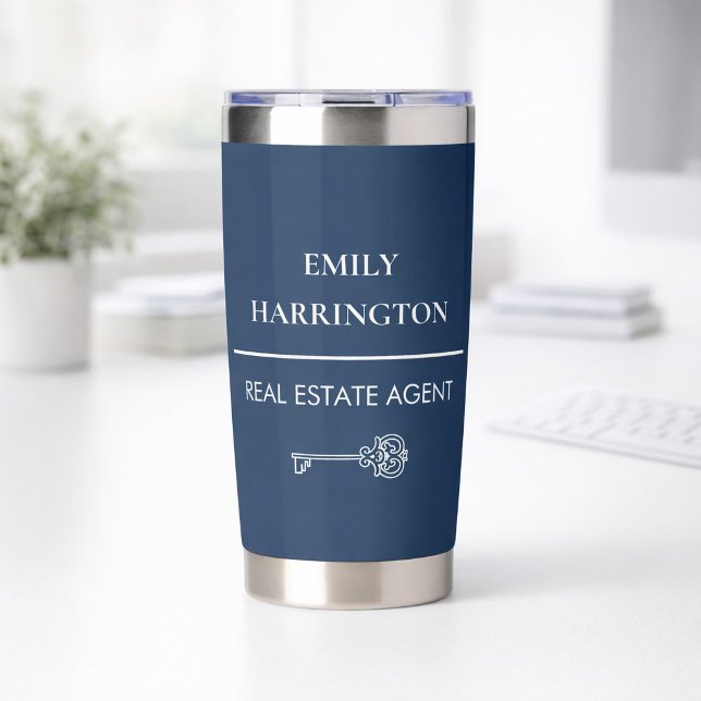 Botella Aislada Classic Key Navy Real Estate Agent (A tumbler on an office desk.)