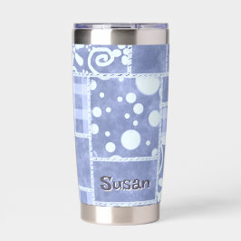 Botella Aislada Colcha Loca Cuadros Azules Floral Personalizado
