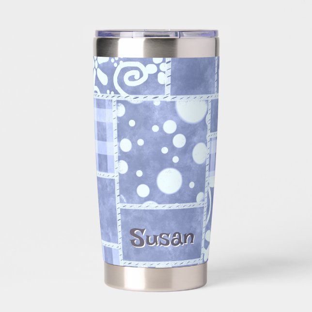 Botella Aislada Colcha Loca Cuadros Azules Floral Personalizado  (Frente)