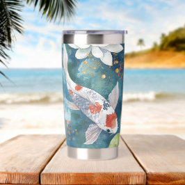 Botella Aislada Colores de agua brillantes Koi peces de fondo verd