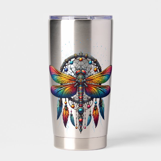 Botella Aislada Colorido atrapasueños de libélula psicodélico boho (Frente)