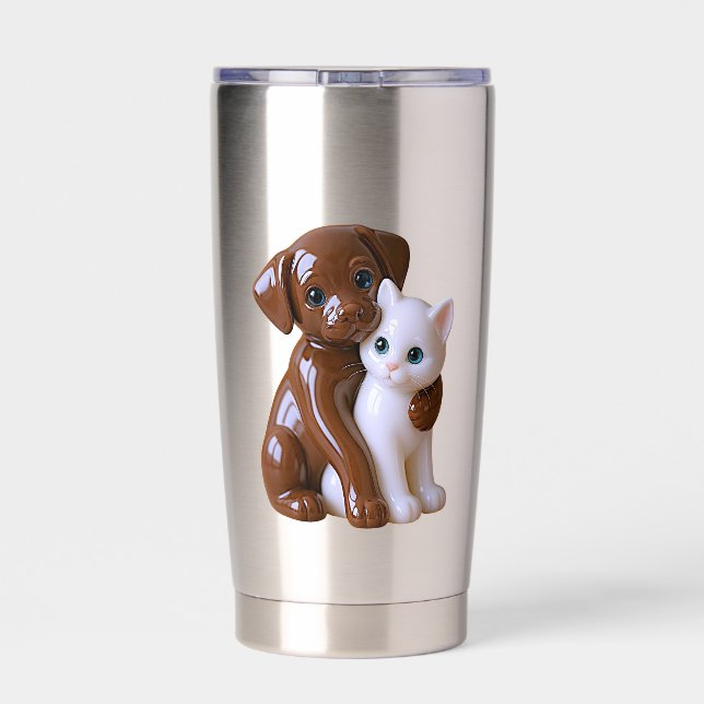 Botella Aislada Compañeros de Perro y Gato Dulces (Detrás)