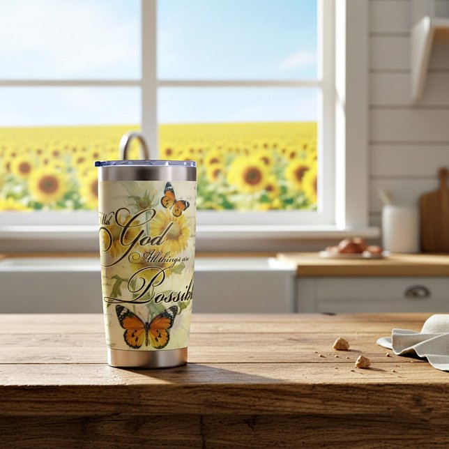 Botella Aislada Con Dios girasoles y mariposa personalizada (Subido por el creador)