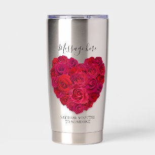 Botella Aislada Corazón Floral Romántico Rosa Roja con Texto Perso