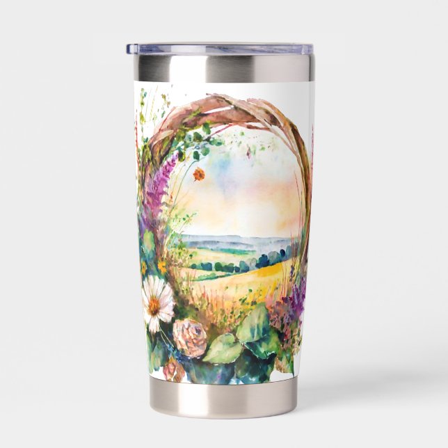 Botella Aislada Corona floral de primavera personalizada (Derecha)